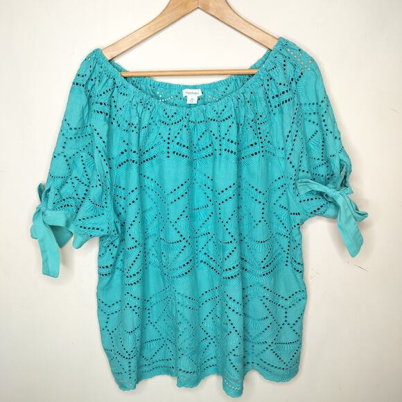 Sundance Eyelet Embroidered Top Tie Sleeve Blouse - Picture 1 of 9